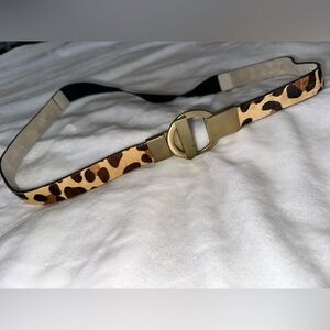 Cheetah print slim leather belt w/ toggle clasp pony hair and gold hardw…